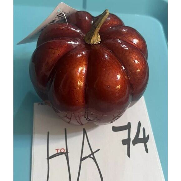 PUMPKINS Lot Of 2 Adorable Little Shiny Orange Pumpkins - Picture 8 of 9